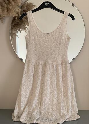 Трикотажный сарафан из кружева мягкого молочного размера s