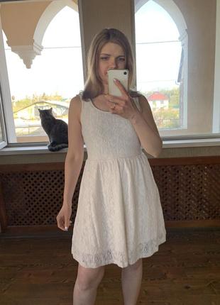 Трикотажный сарафан из кружева мягкого молочного размера s