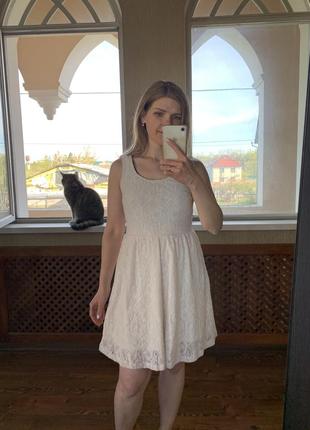 Трикотажный сарафан из кружева мягкого молочного размера s