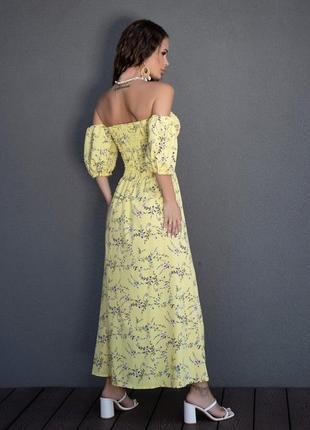 Желтое цветочное платье с лифом-жаткой4 фото