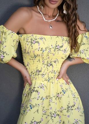 Желтое цветочное платье с лифом-жаткой2 фото
