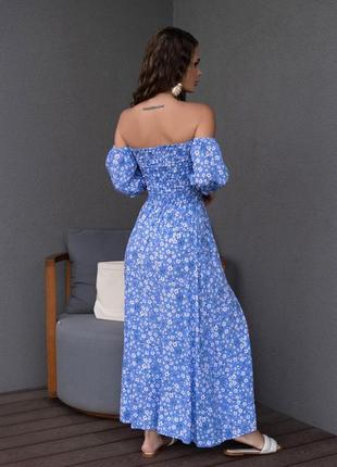 Голубое цветочное платье с лифом-жаткой2 фото