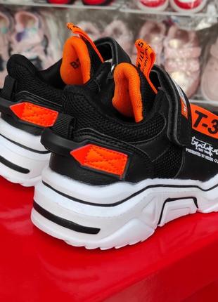 Детские кроссовки на платформе для девочки мальчика черные, оранжевые сетка , деми6 фото