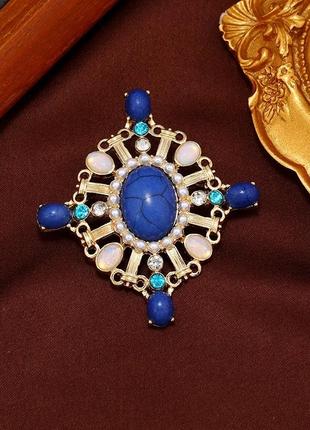 Элегантная брошь мальтийский крест с натуральными камнями, орден, геральдика, лазурит1 фото