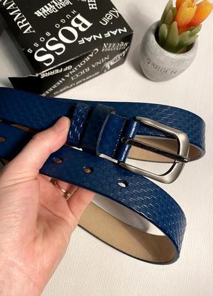 Жіночий ремінь синій 3см брючний ремінь шкіра вузький в джинси синій ремінь під в шорти