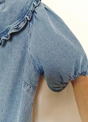 🩵трендова джинсова котонова сорочка блуза з коміром3 фото