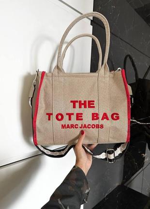 Брендова сумка marc jacobs tote bag textile beige red