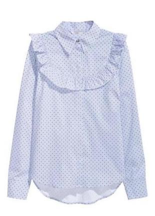 Блуза блузка рубашка с оборкой рюшей длинными рукавами в горошек