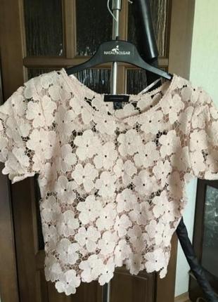 Кружевной топ ажурная блузка свободная блуза с короткими рукавами нюдовая пудровая1 фото