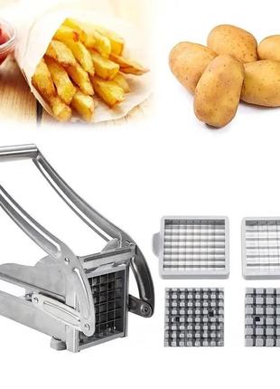 Прес для нарізування картоплі фрі соломкою картоплерізка металева ручна слайсер potato chipper10 фото