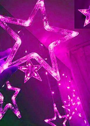 Новогодняя cветодиодная гирлянда шторка дождь "звездопад" ys-84005 138 led 2.5 метра (розовый)2 фото