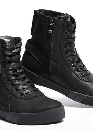 Кроссовки кожаные зимние puma black-gold1 фото