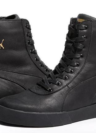 Кроссовки кожаные зимние puma black-gold2 фото