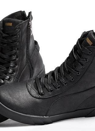 Кроссовки кожаные зимние puma black-gold3 фото