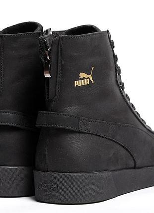 Кроссовки кожаные зимние puma black-gold6 фото