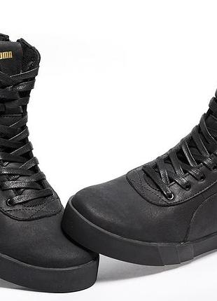 Кроссовки кожаные зимние puma black-gold7 фото