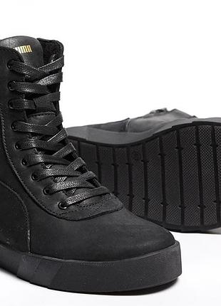 Кроссовки кожаные зимние puma black-gold8 фото