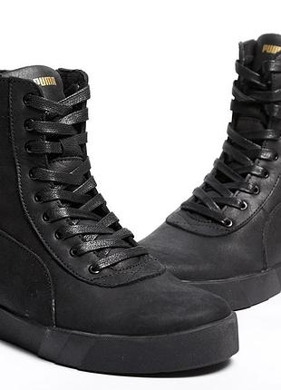 Кроссовки кожаные зимние puma black-gold10 фото