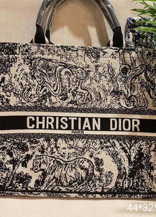 Женская сумка шоппер с стиле диор текстильная шоппер с тиграми лев