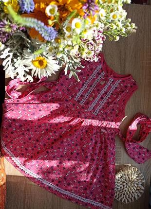 Розовое летнее платье 100% хлопковое легкое в цветочный принт1 фото