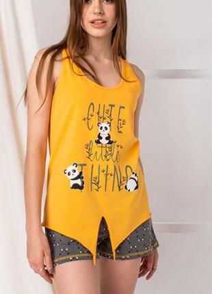 Пижама женская с шортами панда 4811