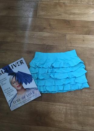 Супер мини юбка. короткая юбка. юбка с воланами.  голубая юбка.1 фото