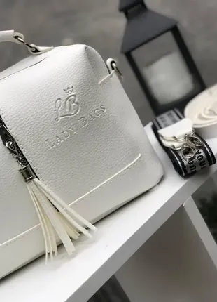 Біла — стильна якісна сумка lady bags на два відділення з двома знімними ременями8 фото
