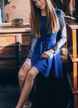 Отличное синее платье с кружевом на девочку 💙2 фото