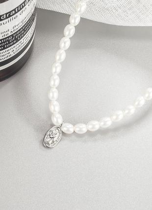 Нежное ожерелье жемчужная нить с кулоном, элегантные  жемчужные бусы "silhouette"3 фото
