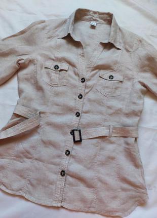 Кремовая льняная рубашка,блуза,8 фото