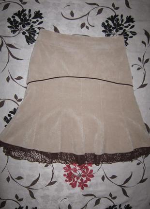 Бежевая вельветовая юбка тренд отделка кружево sale1 фото