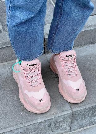 Женские кроссовки balenc1aga triple s «pink» с лого на подошве3 фото