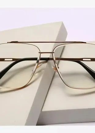 Квадратные очки авиаторы с прозрачной линзой.3 фото