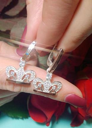 Срібні сережки "корона" з золотими вставками