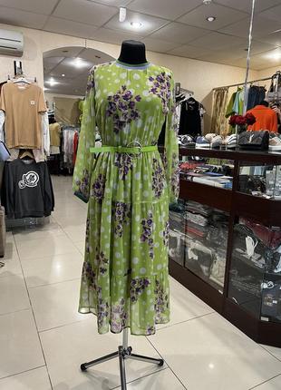 Сукня жіноча шифонова зелена з квітковим принтом2 фото