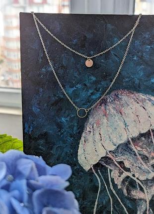 ❤️💎нова срібляста підвіска на шию біжутерія😱 подвійний кулон🔥серебристая подвеска бижутерия💃