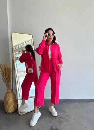 Жіночий діловий стильний класний класичний зручний модний трендовий костюм модний брюки штани штанішки та і + сорочка рубашка рожевий синій