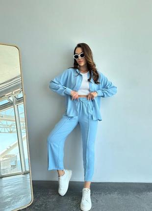 Женский деловой стильный классный классический удобный модный трендовый костюм модный брюки брюки брюки и + рубашка голубой серый