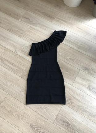 Сукня jane norman 8 платье маленькое черное на одно плече волан5 фото
