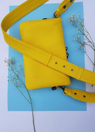 Yellow 💛 желтая кожаная женская сумка3 фото