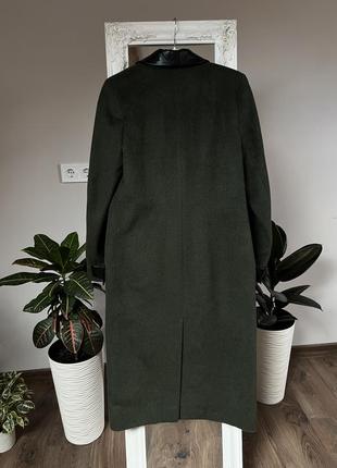 Пальто gepur l зеленое шерстяное пальто оливковое с кожаными вставками. зеленое двубортное пальто по фигуре m-l демисезон10 фото