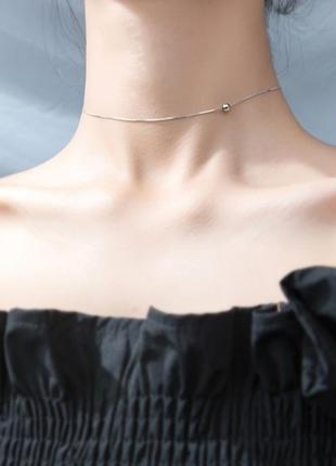 Цепочка-чокер серебряный шар в стиле минимализм, серебро 925 пробы, длина 33+8 см