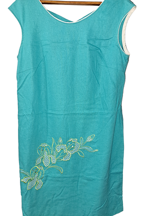 Бирюзовое льняное платье