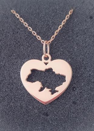 Позолоченное серебряное колье контур украины, колье серебро 925 плюс позолота, упаковка в подарок