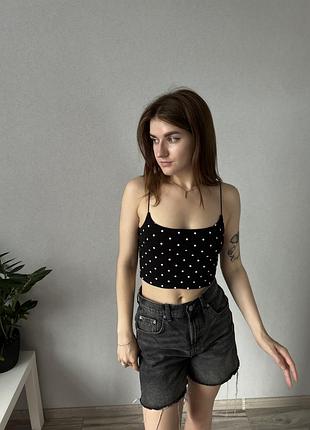 Топ жіночий в горошок чорний топік базовий прімарк primark