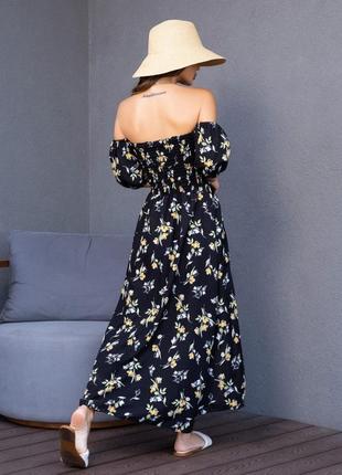 Черно-желтое цветочное платье с лифом-жаткой3 фото