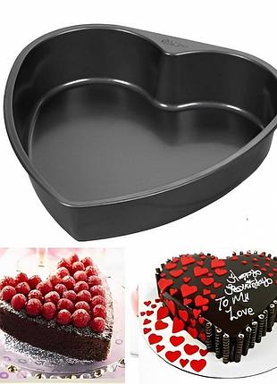Форма тефлонова чорна у вигляді серця для тортів та пирогів 23x22.5x3.5 см