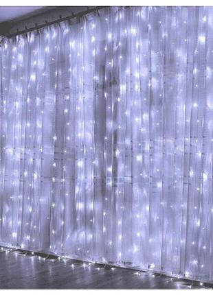 Новорічна, весільна світлодіодна гірлянда шторка дощ "водоспад" ys-84003 400 led 3х2 метра (білий)3 фото