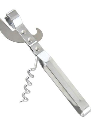 Універсальна відкривачка консервний ніж зі штопором металевий 3 в 11 фото