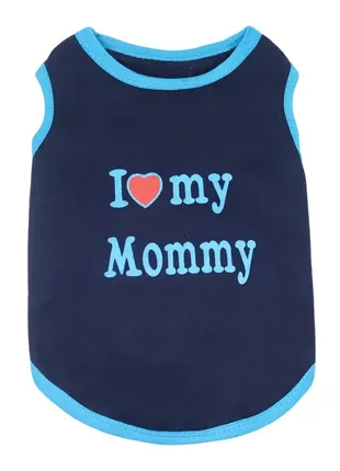 Майка летняя для котов и собак темно-синяя "я люблю свою маму", размеры для мелких и средних пород